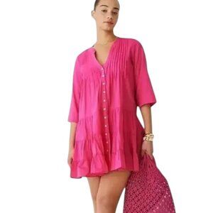 J. Crew Button Front Tiered Cover Up Mini Dress Pink